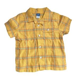 NWT Plaid Linen Blend Button Down Camp Shirt Baby